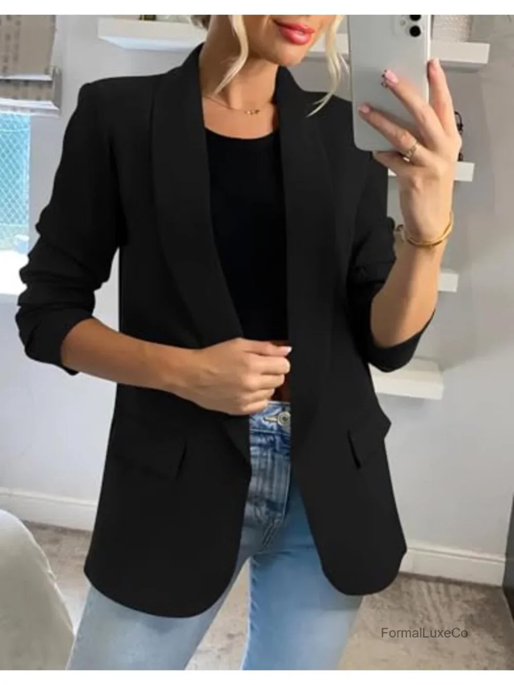 Womens Blazer Business Casual Long Sleeve Open Front Suit Jacket with Pockets